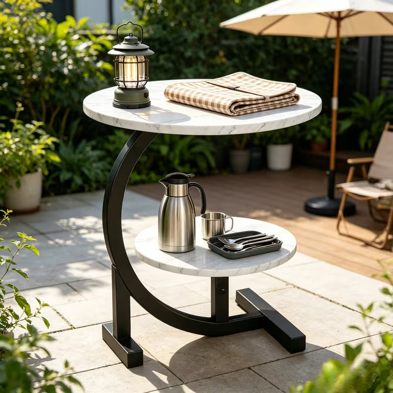 C-Shaped Faux Marble Side Table