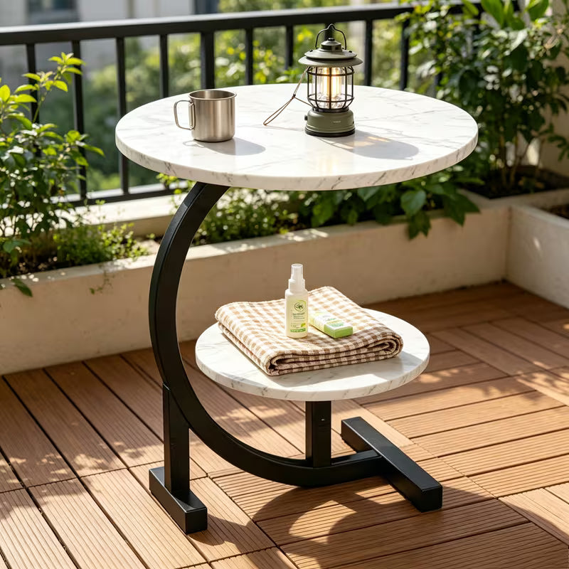 C-Shaped Faux Marble Side Table