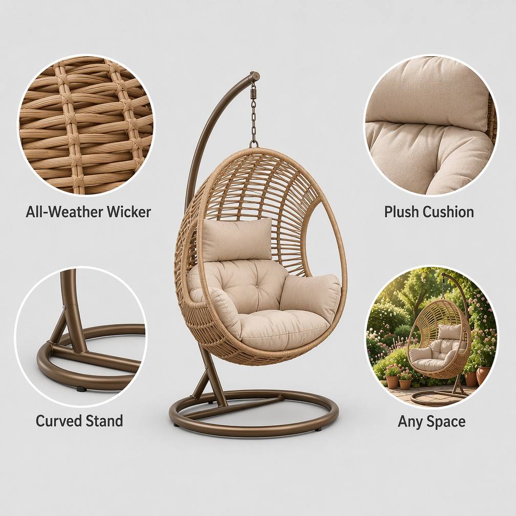 Rattan Hanging Egg Chair with Stand
