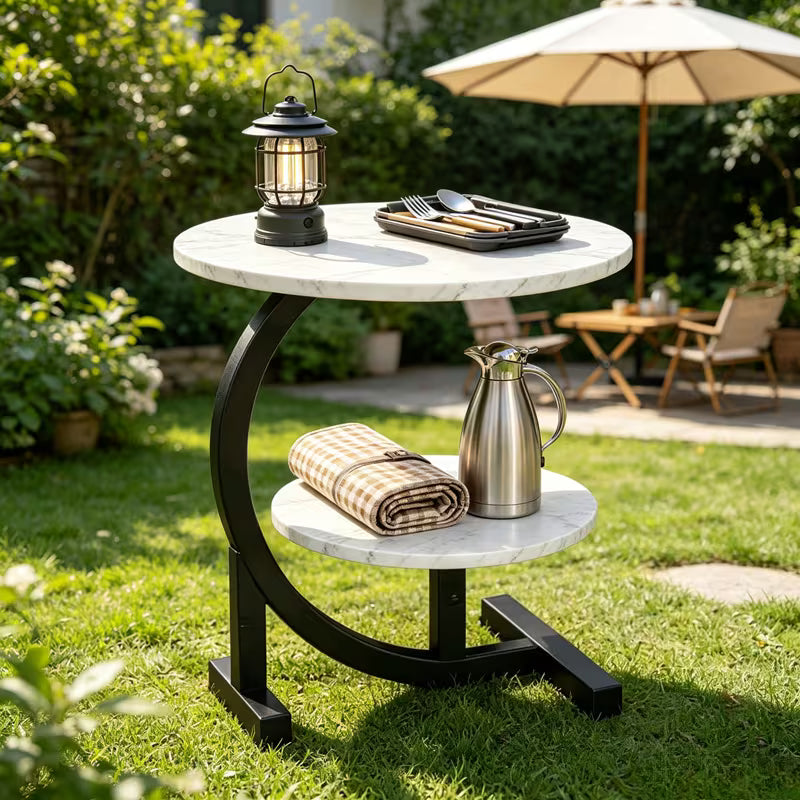 C-Shaped Faux Marble Side Table