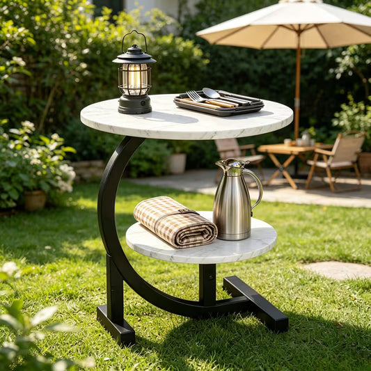 C-Shaped Faux Marble Side Table